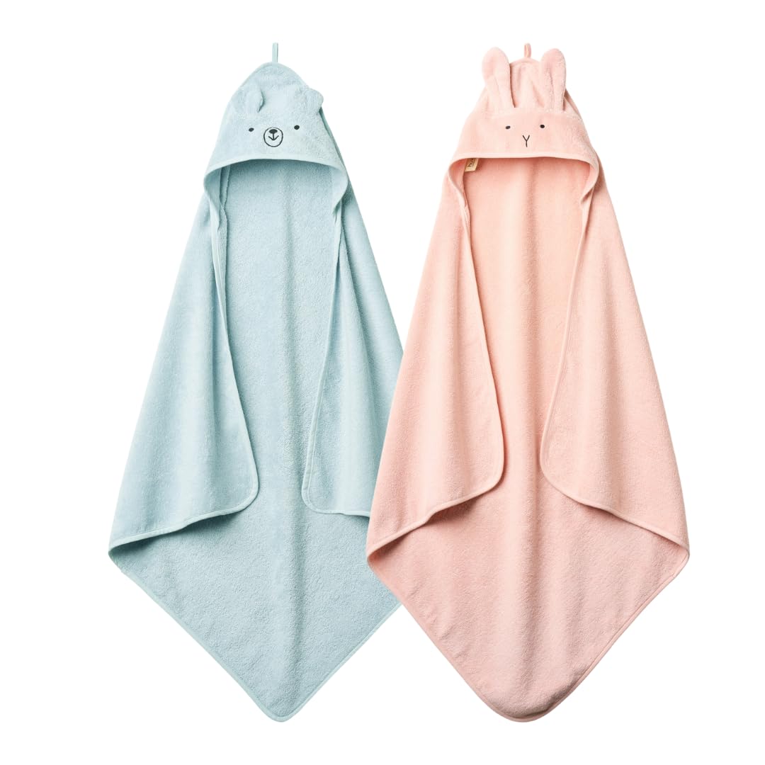 Huxie hooded towel Rabbit Blush wraps newborn in soft, gentle warmth.
