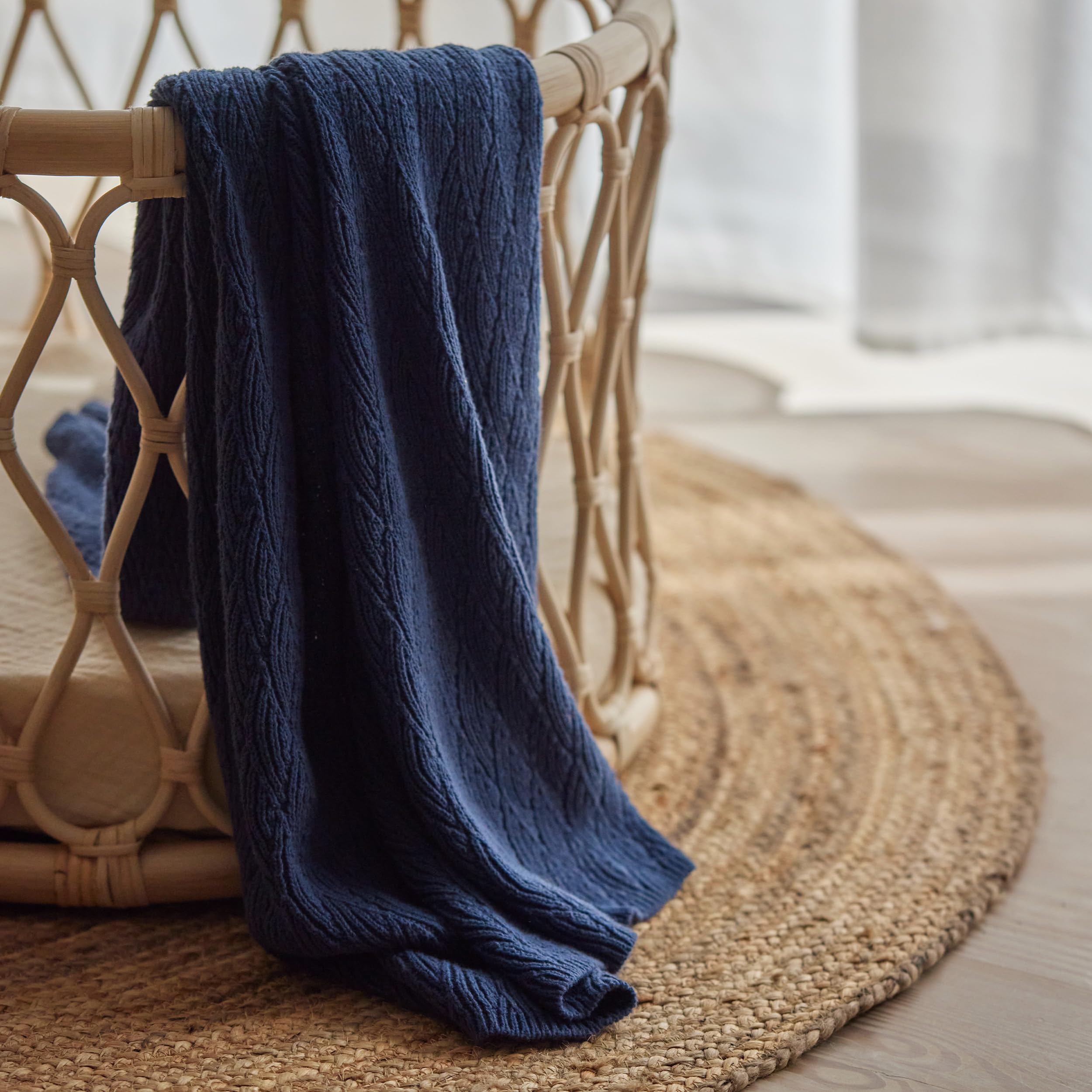 Huxie knitted baby blanket North Sea Blue car-seat warmth during travel