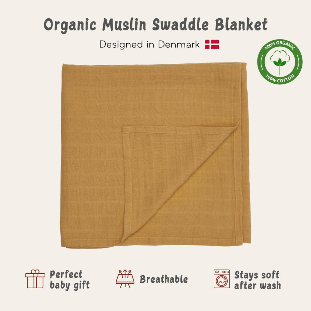 Huxie Swaddle Autumn Yellow baby wrapped for secure snug swaddle