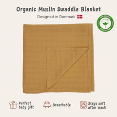 Huxie Swaddle Autumn Yellow baby wrapped for secure snug swaddle