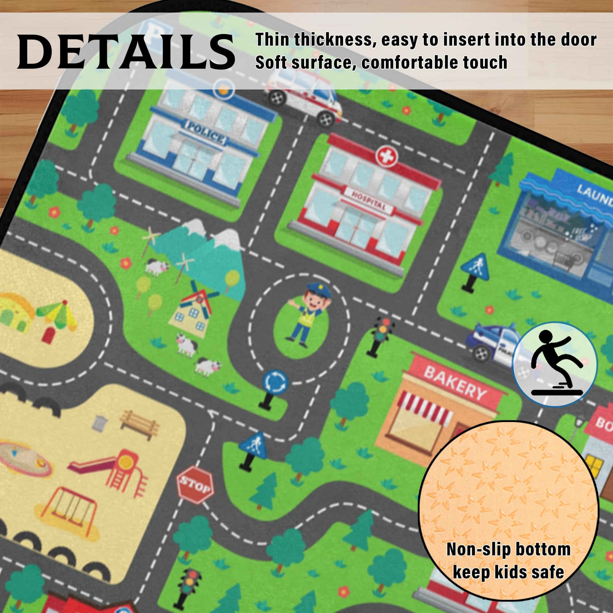 HUXINO Kids Car Road Play Rug in a playroom setting