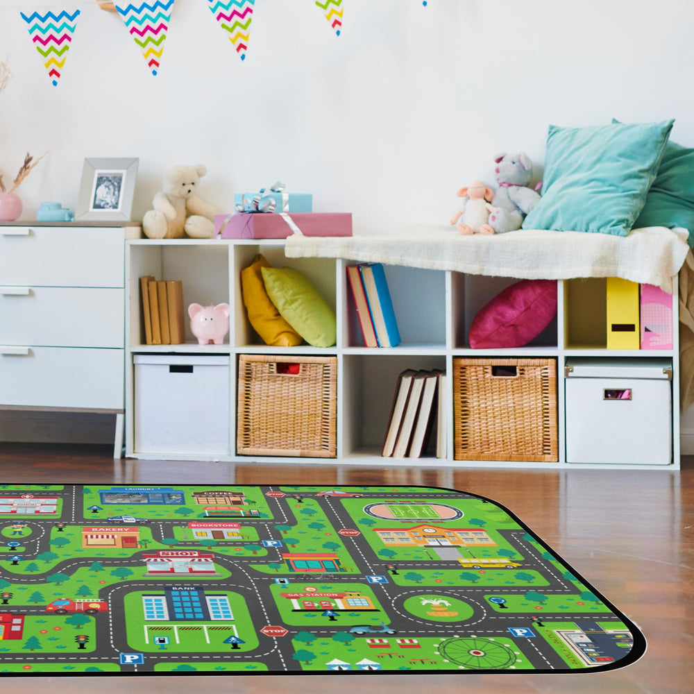 HUXINO rug city map detail with traffic signs for educational play