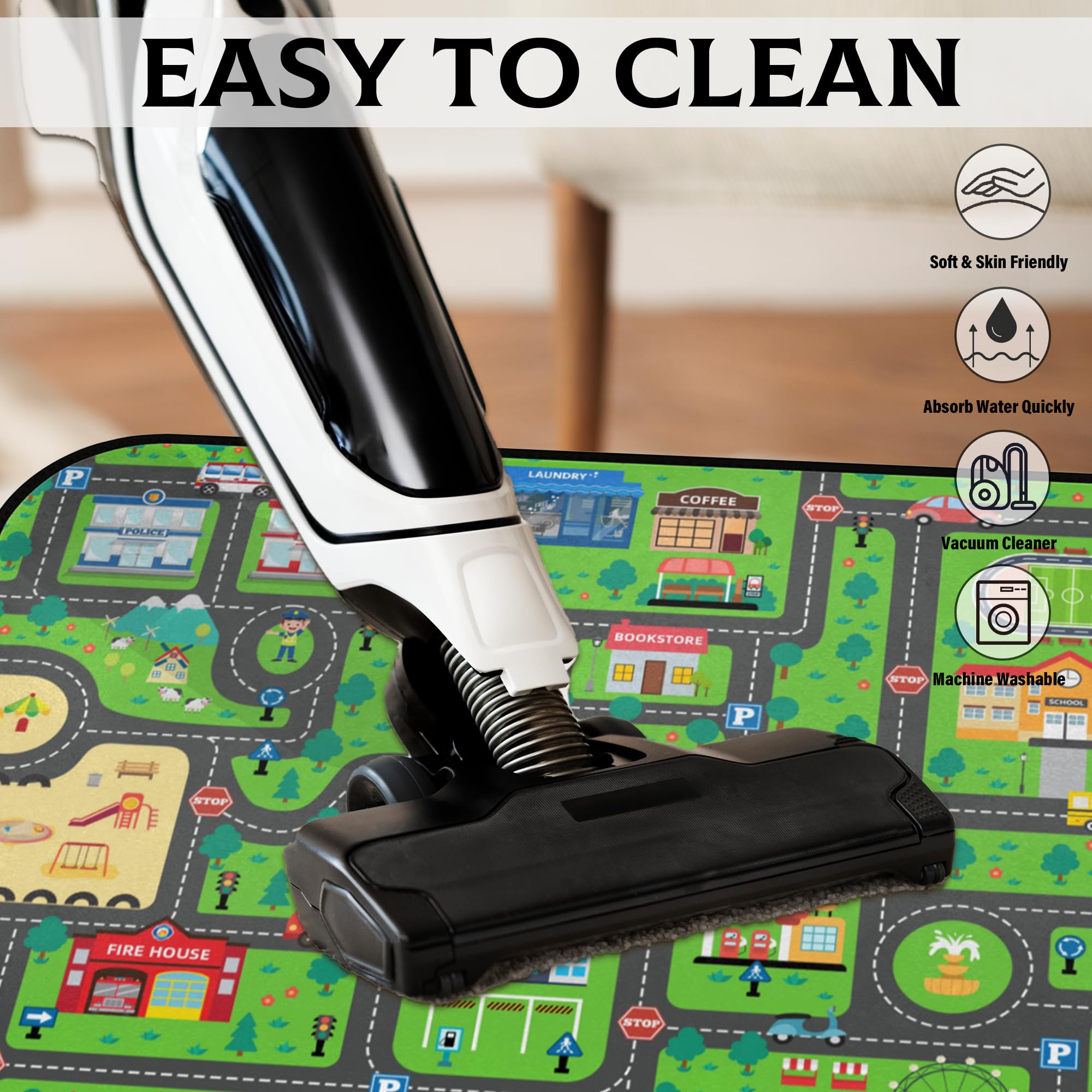HUXINO washable play rug easy to clean after busy playtime