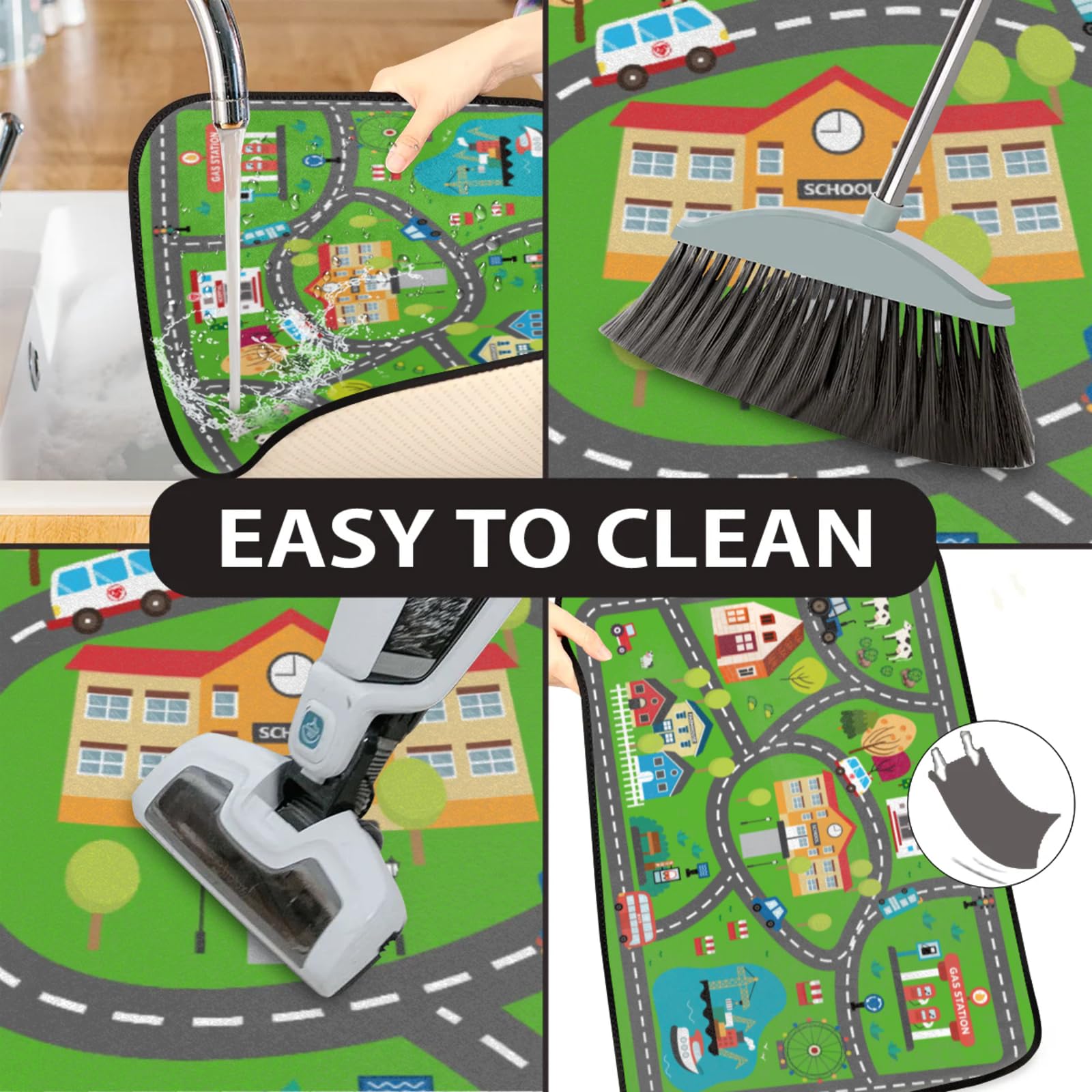 HUXINO Kids Car Road Rug enhances playroom and bedroom decor with city vibes.