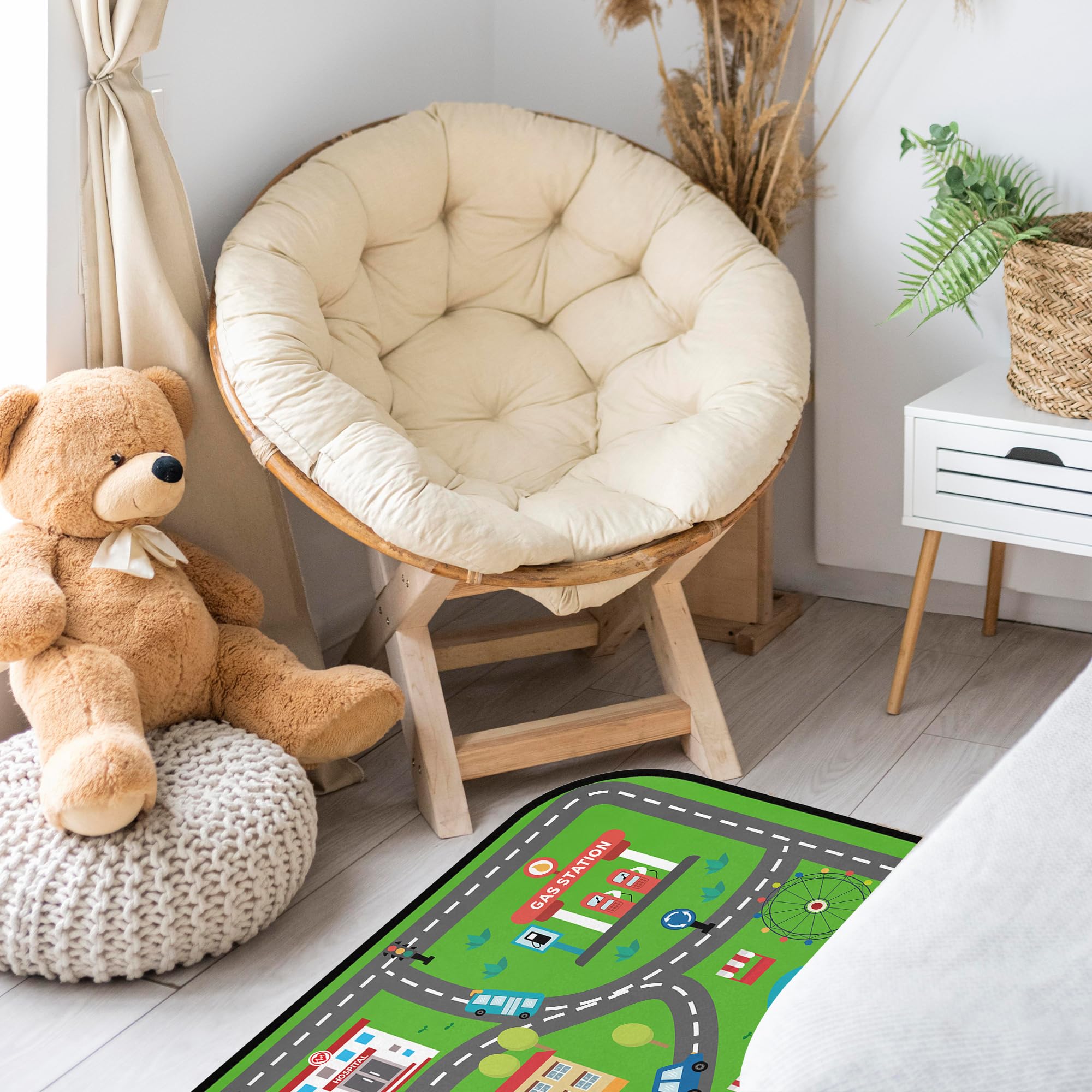 HUXINO Kids Car Road Rug is washable and easy to maintain.