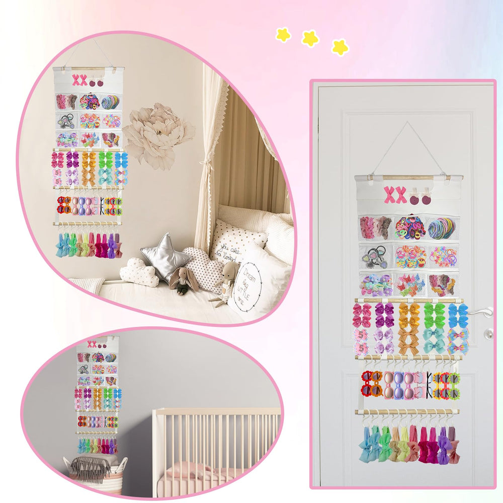 HY.MIS space-saving wall design keeps bows and accessories visible and saves drawer space.