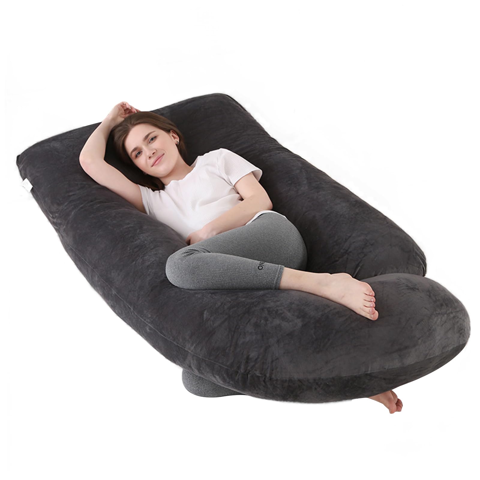 HychYAYA 60-inch full-body pregnancy pillow on bed providing full-body support for restful sleep.