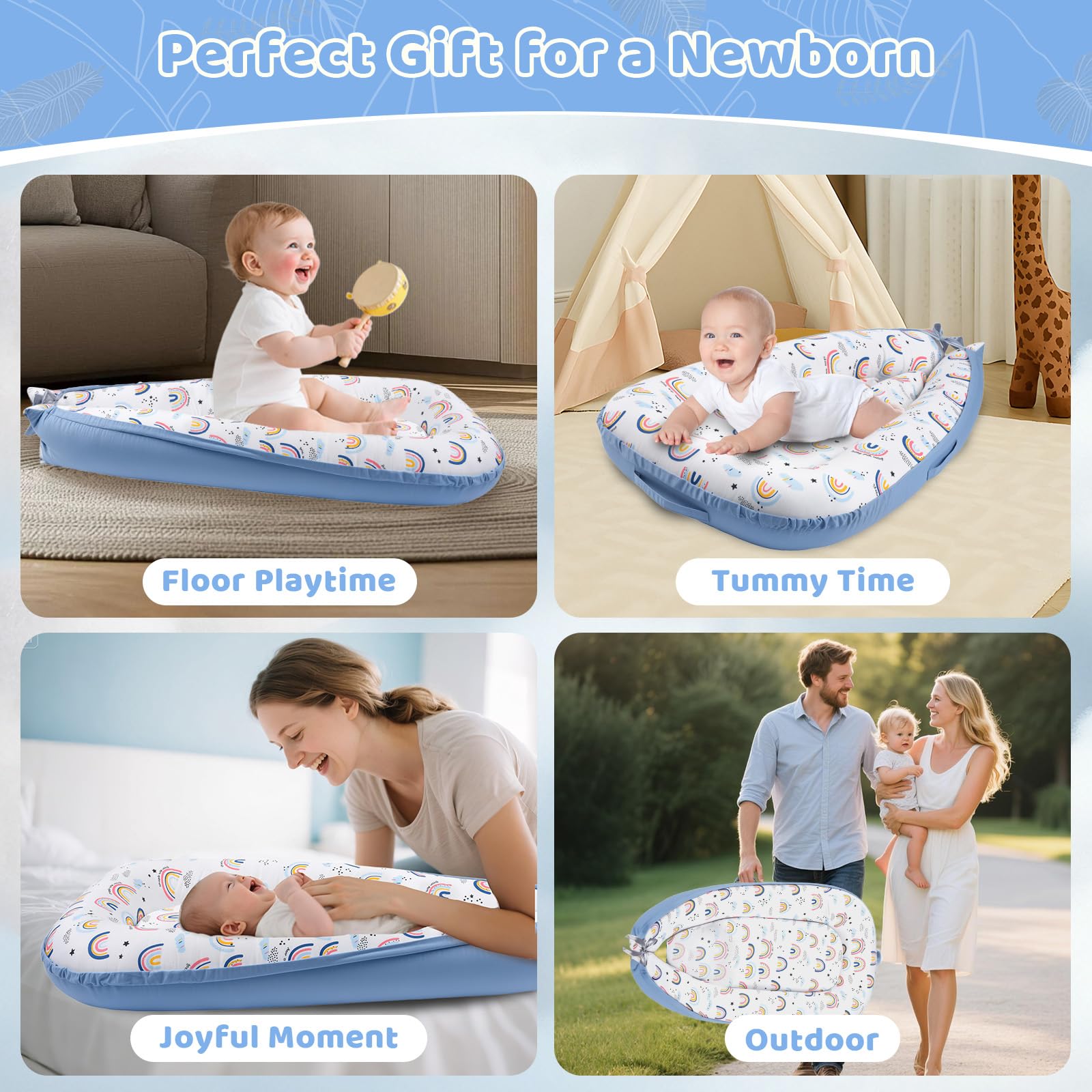 HychYAYA safety-certified design highlights trusted infant lounging safety.