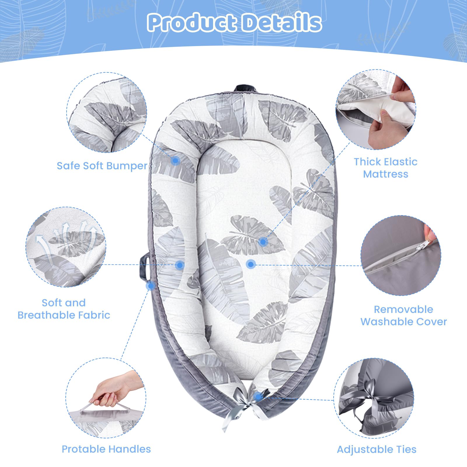 HychYAYA baby lounger removable washable cover for quick cleanup.