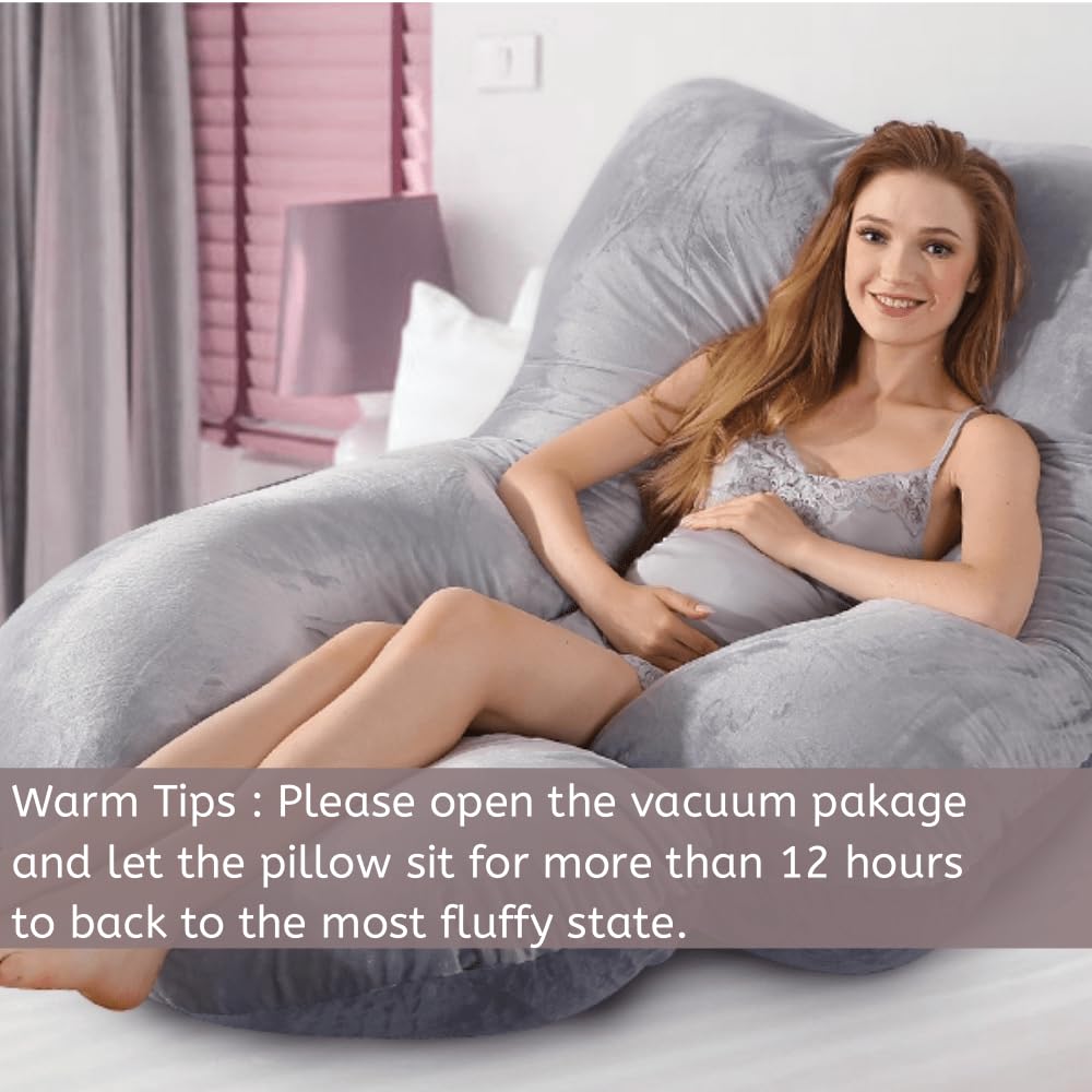 HychYAYA full body pillow on bed as side-sleeper aid for neck and back.