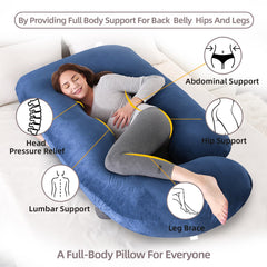 HychYAYA u-shaped pregnancy pillow side view highlights ergonomic design for side sleeping comfort.