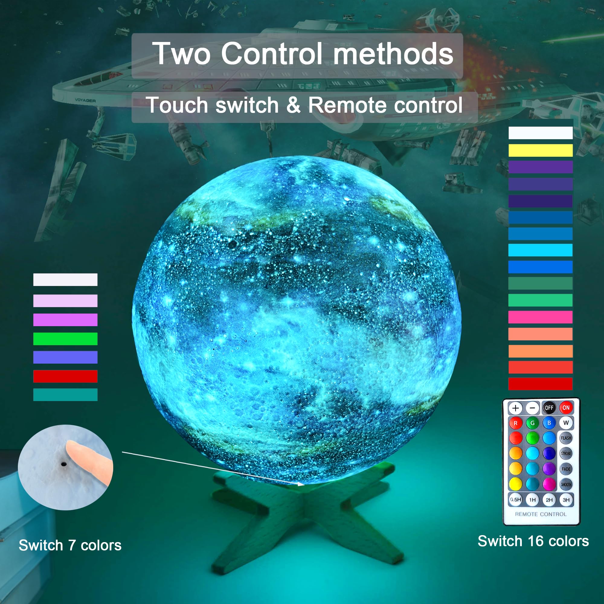 HYODREAM moon lamp remote control usage for color and brightness options