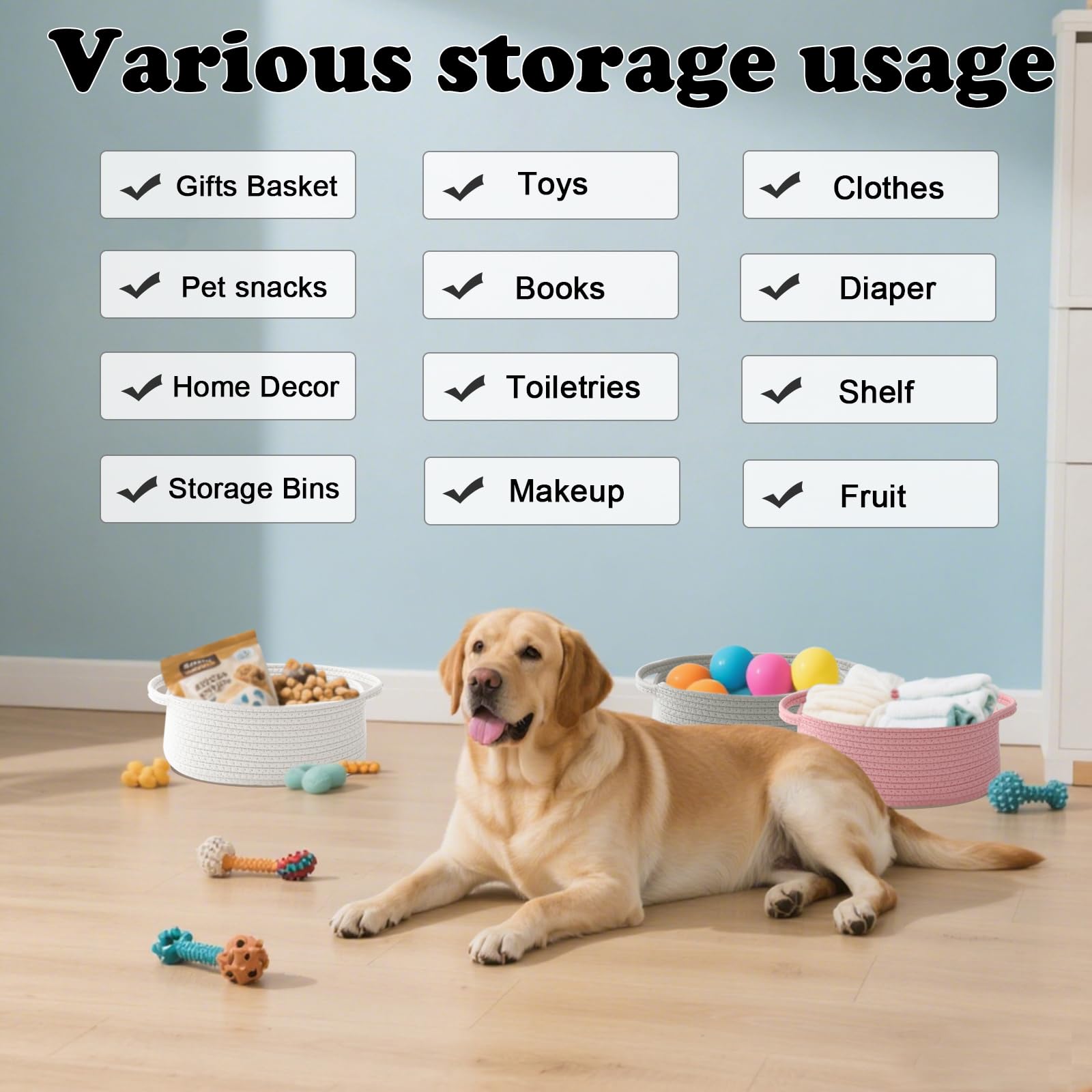 HZFTJOY multi-purpose storage basket for shelves, drawers, and living spaces.