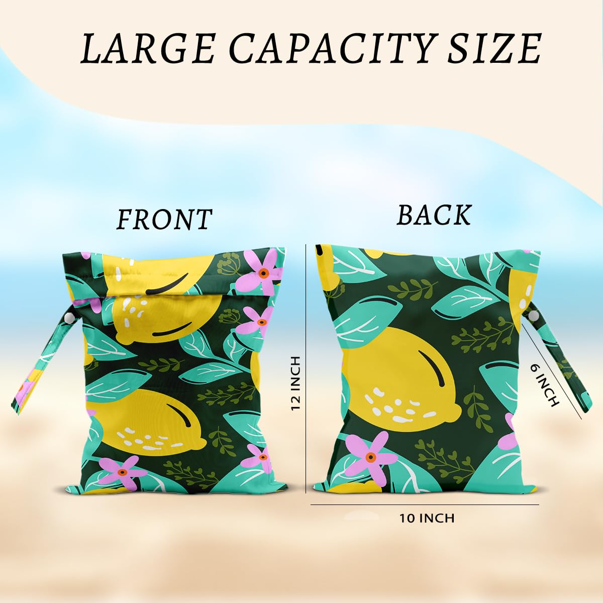 HZMLYDJ lemon wet bag highlights waterproof and washable design for reuse.