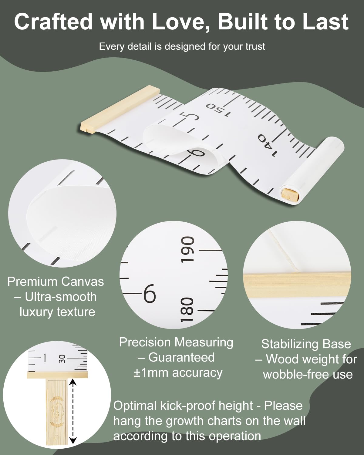 HZZHE growth chart ruler provides clear measurements from toddler to teen