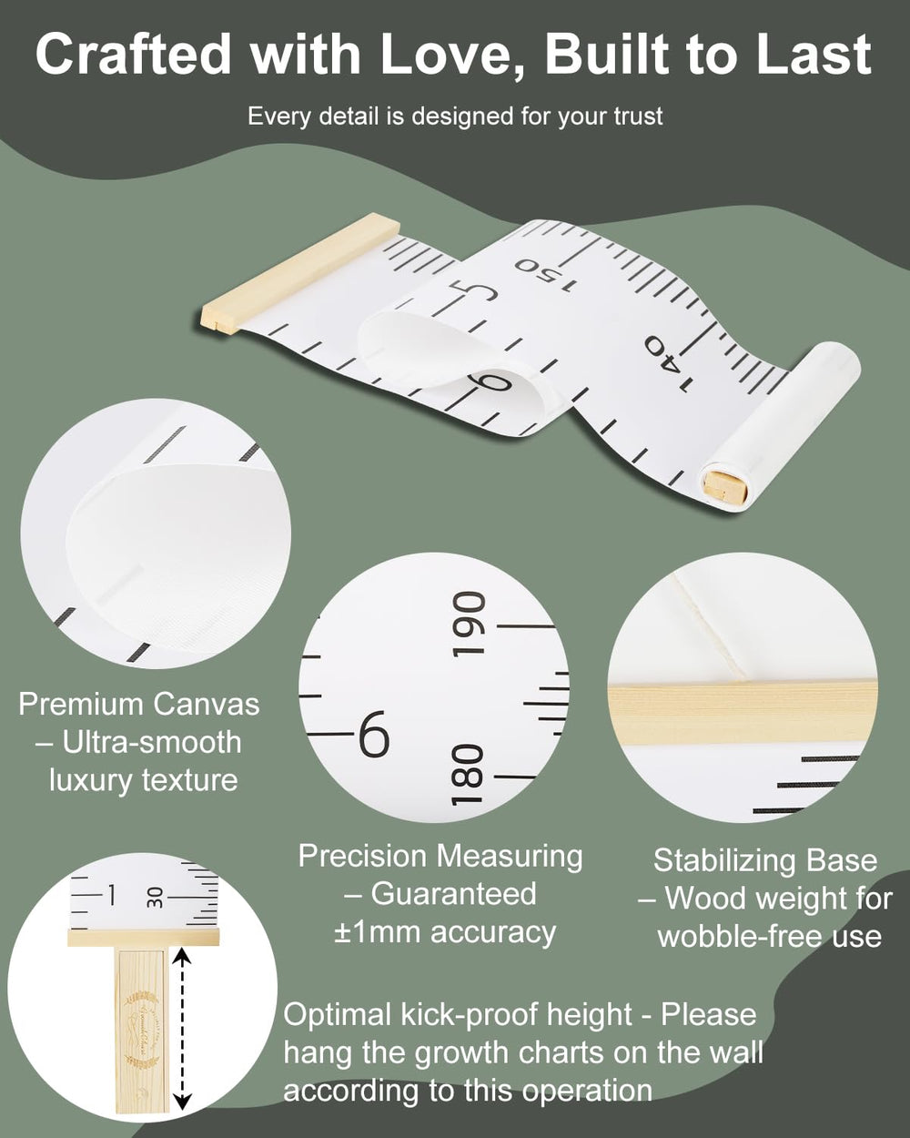 HZZHE growth chart ruler provides clear measurements from toddler to teen