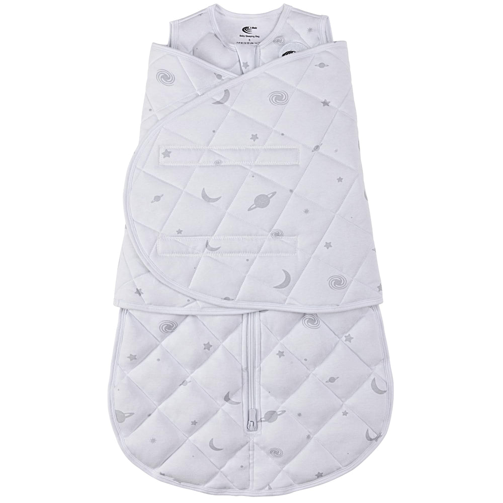 i-Heir Sleep Sack Swaddle 2.0 white preview shows secure newborn sleep