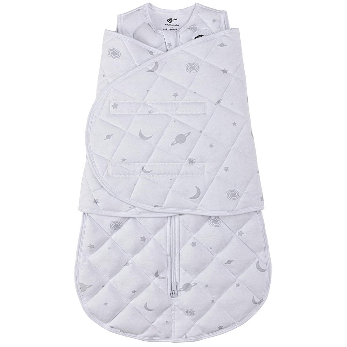 i-Heir Sleep Sack Swaddle 2.0 white preview shows secure newborn sleep