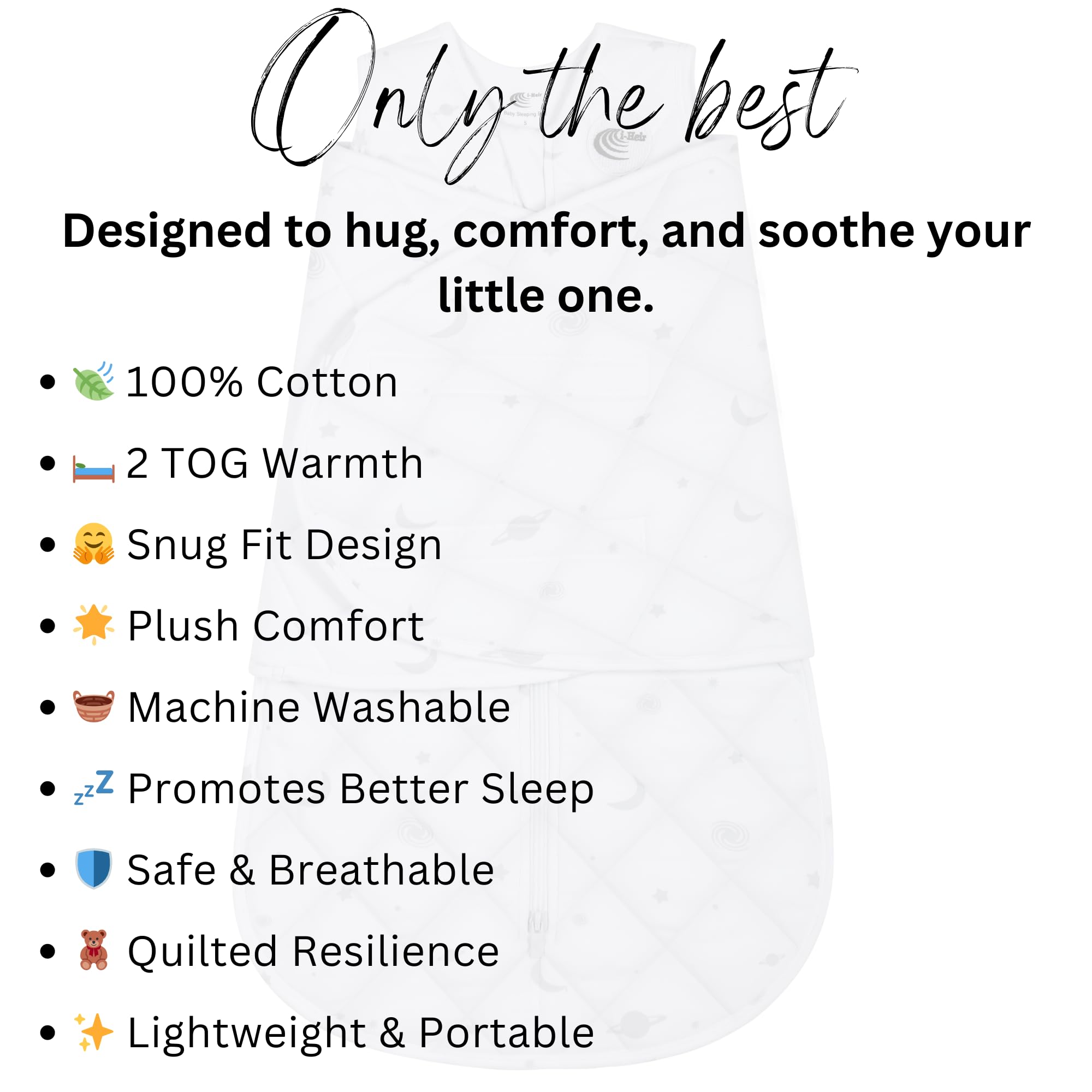 i-Heir baby sleeping peacefully in swaddle using secure wrap