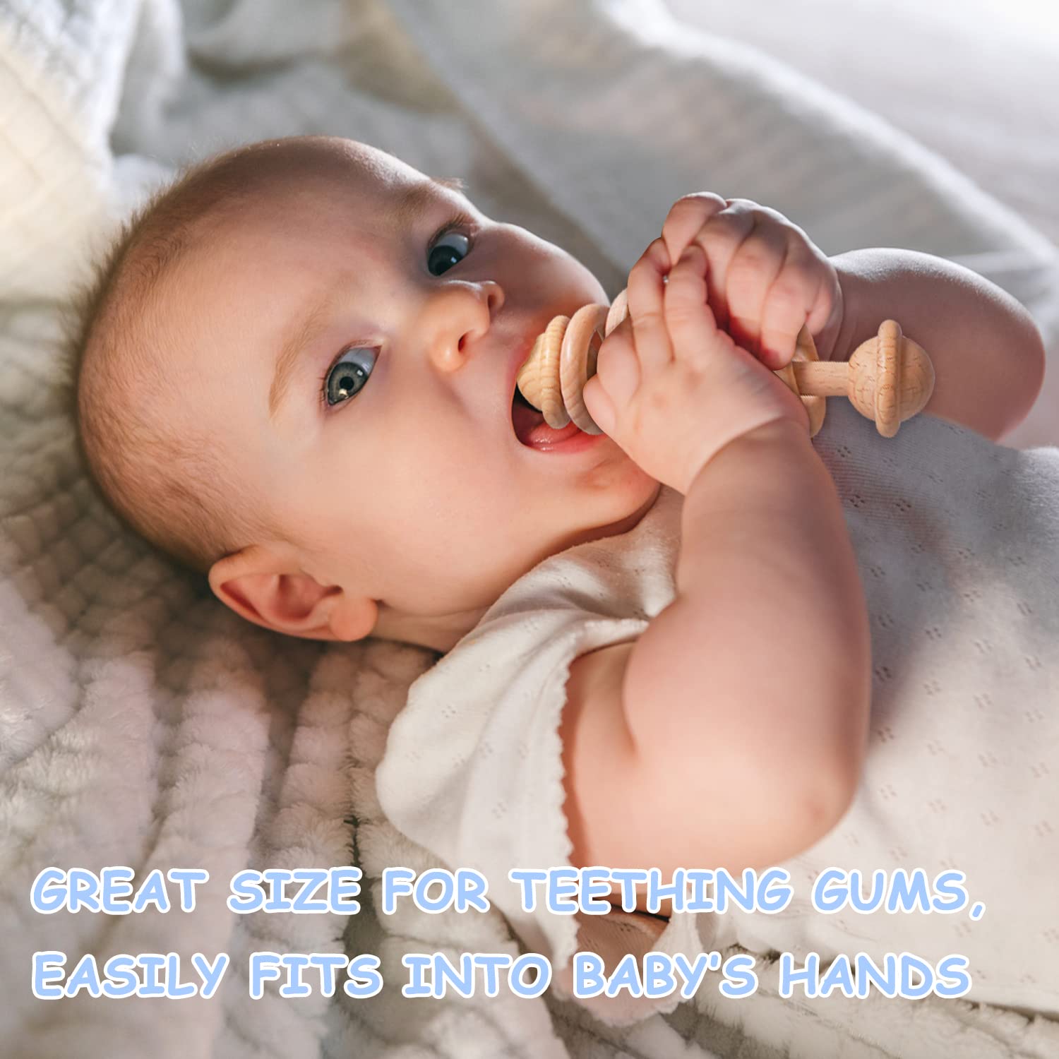 iAOVUEBY elephant wooden rattle features natural beech wood and safe edges.