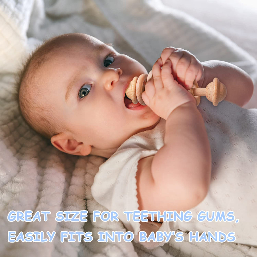 iAOVUEBY elephant wooden rattle features natural beech wood and safe edges.