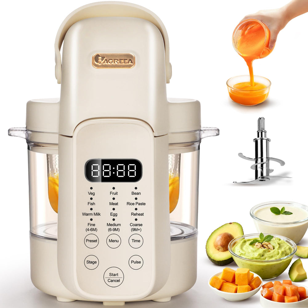 IAGREEA 9-in-1 glass baby food maker ready for quick purees and meals.
