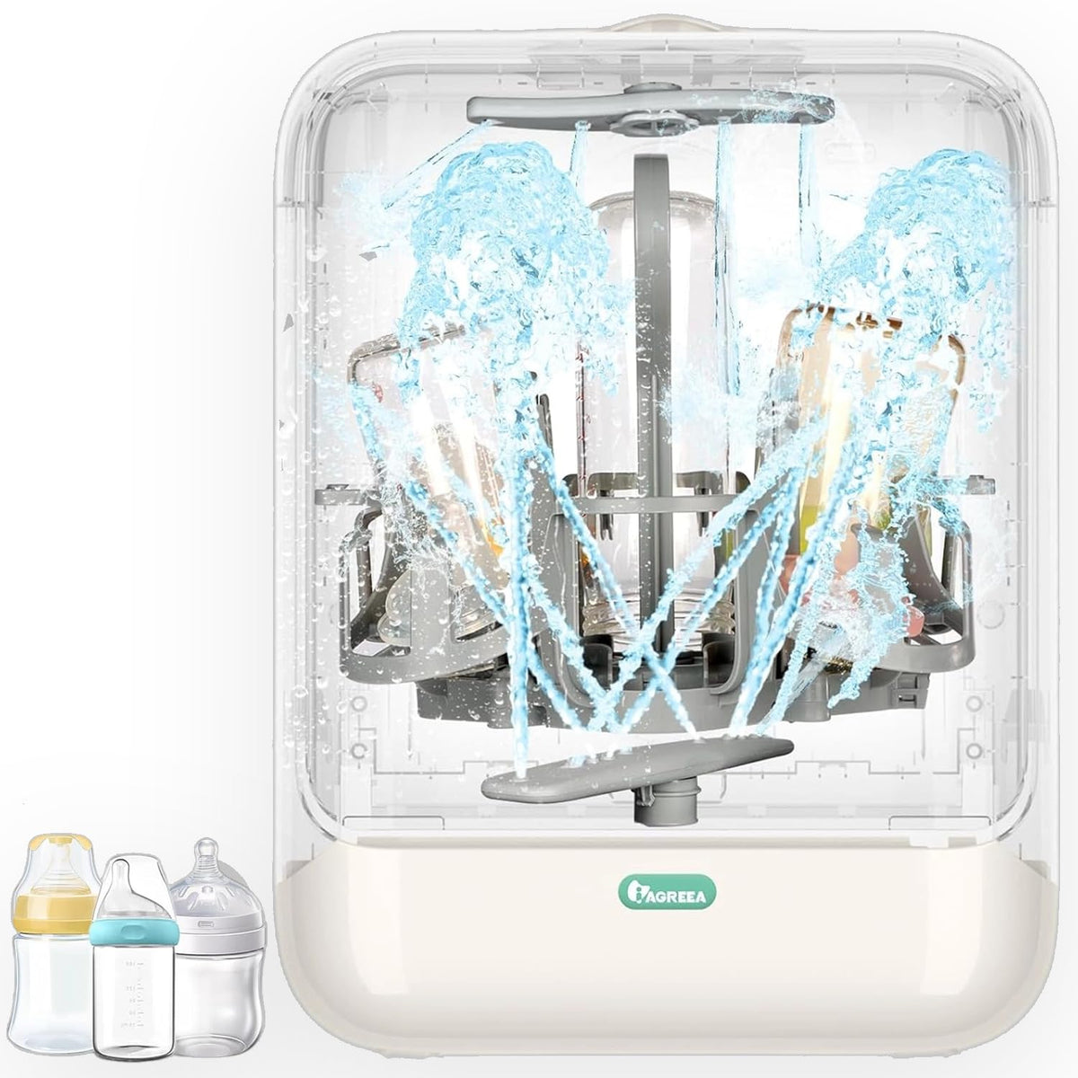 IAGREEA baby bottle washer front view shows compact countertop design
