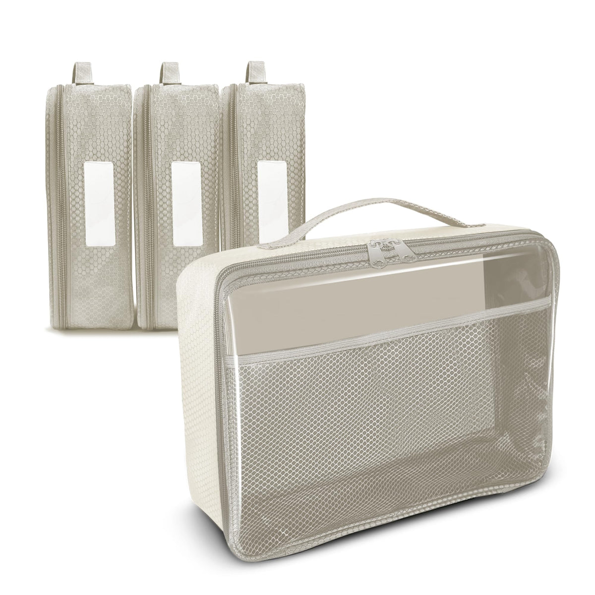 IAMRU toy storage bag beige 4pc set keeps car clutter minimal during trips