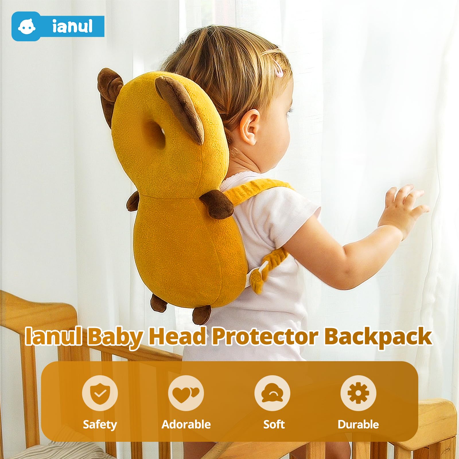 Ianul Baby Head Protector Backpack adjustable shoulder straps for secure, comfortable wear.