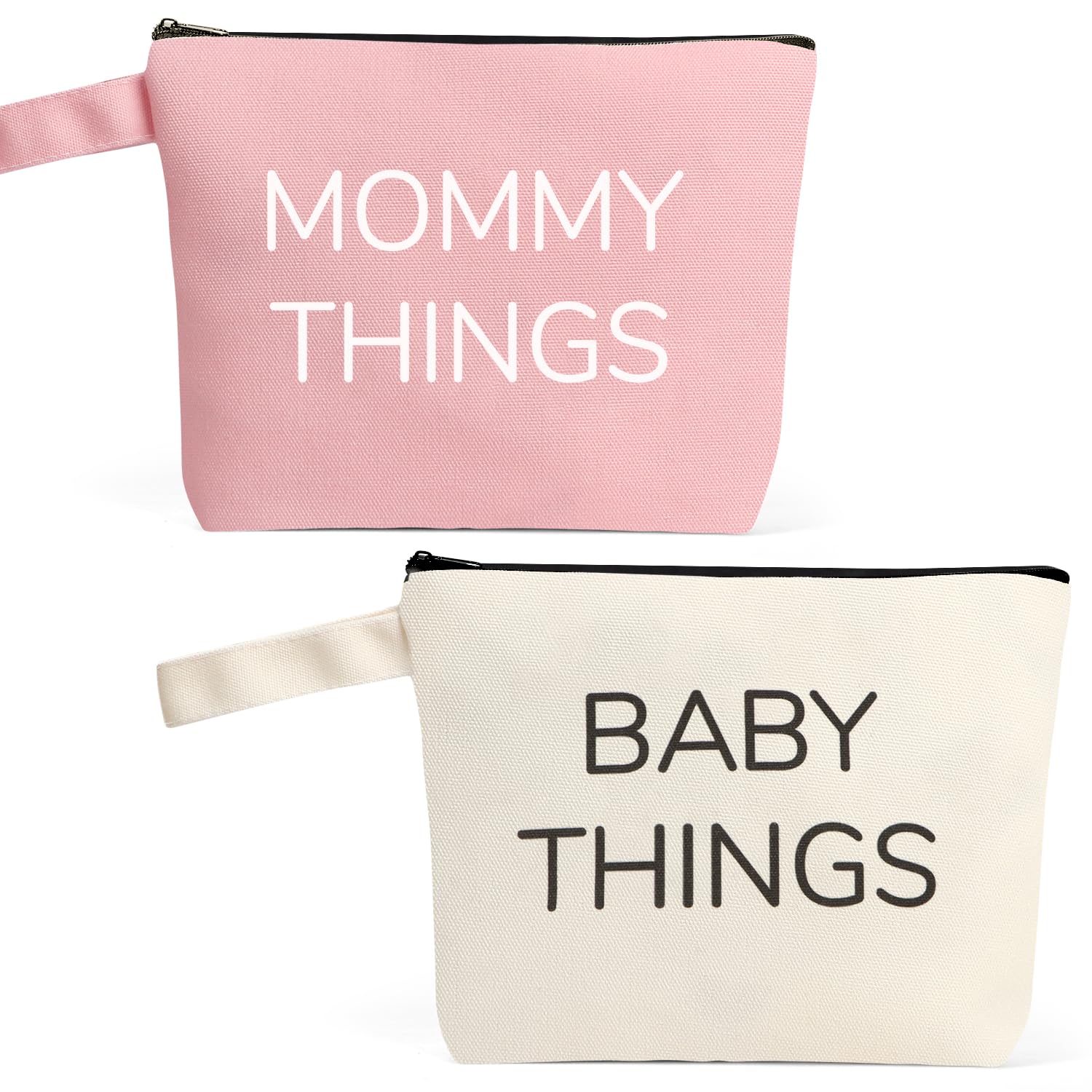 iAOVUEBY Mommy Things canvas pouch with roomy interior for travel essentials.
