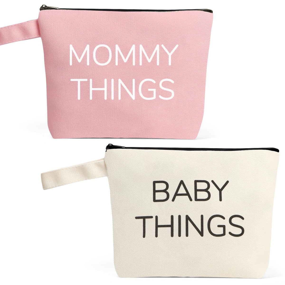iAOVUEBY Mommy Things canvas pouch with roomy interior for travel essentials.