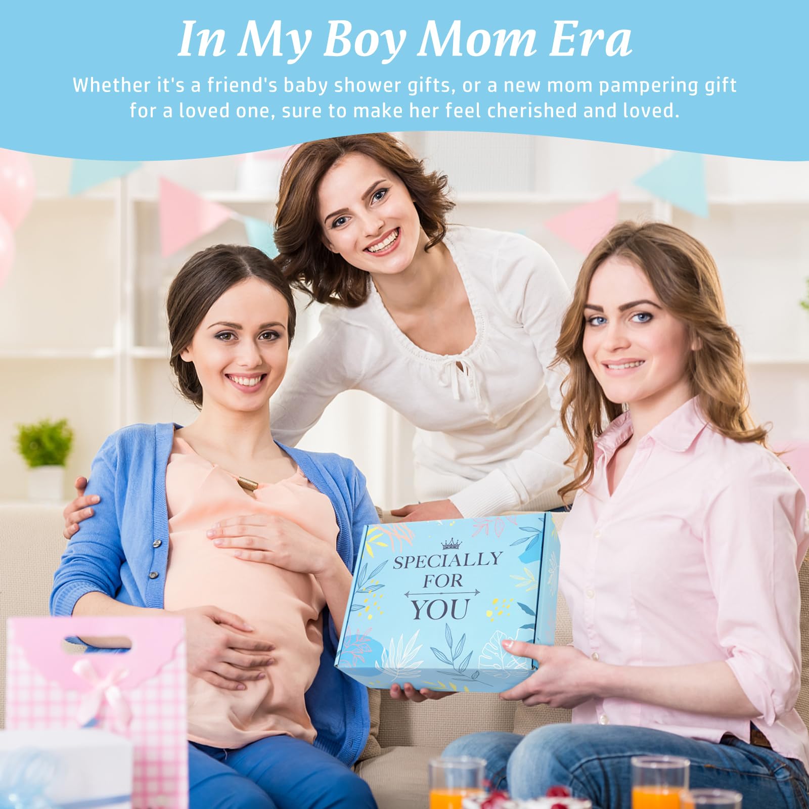 iAOVUEBY new mom care package image showcasing comforting gifts