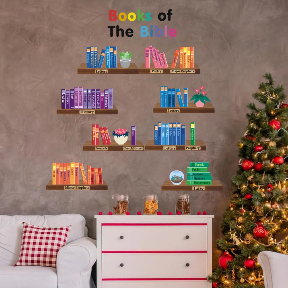 IARTTOP Book of Bible wall decor kids room display creates a cozy reading nook.