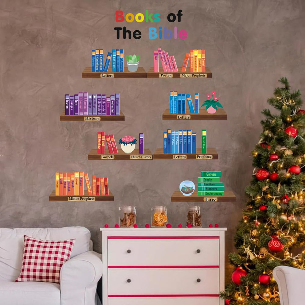 IARTTOP Book of Bible wall decor kids room display creates a cozy reading nook.