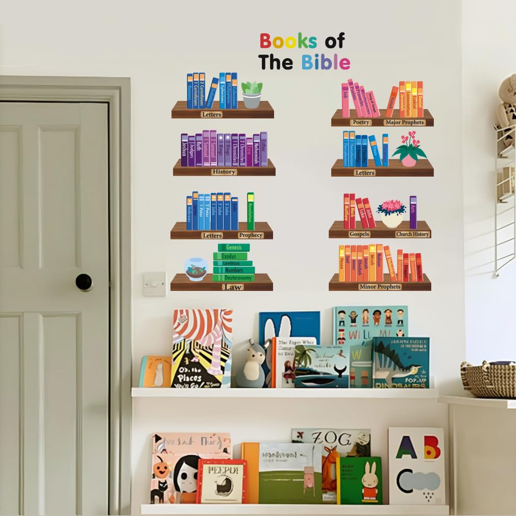 IARTTOP Book of Bible wall decor window cling closeup showcases colorful accents for kid-friendly classroom decor.