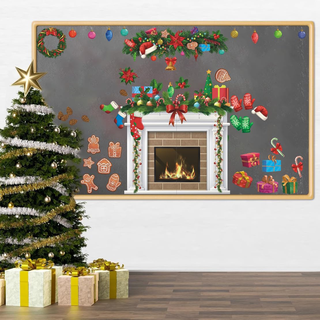 IARTTOP Christmas stocking wreath decal grounds seasonal styling in any room.