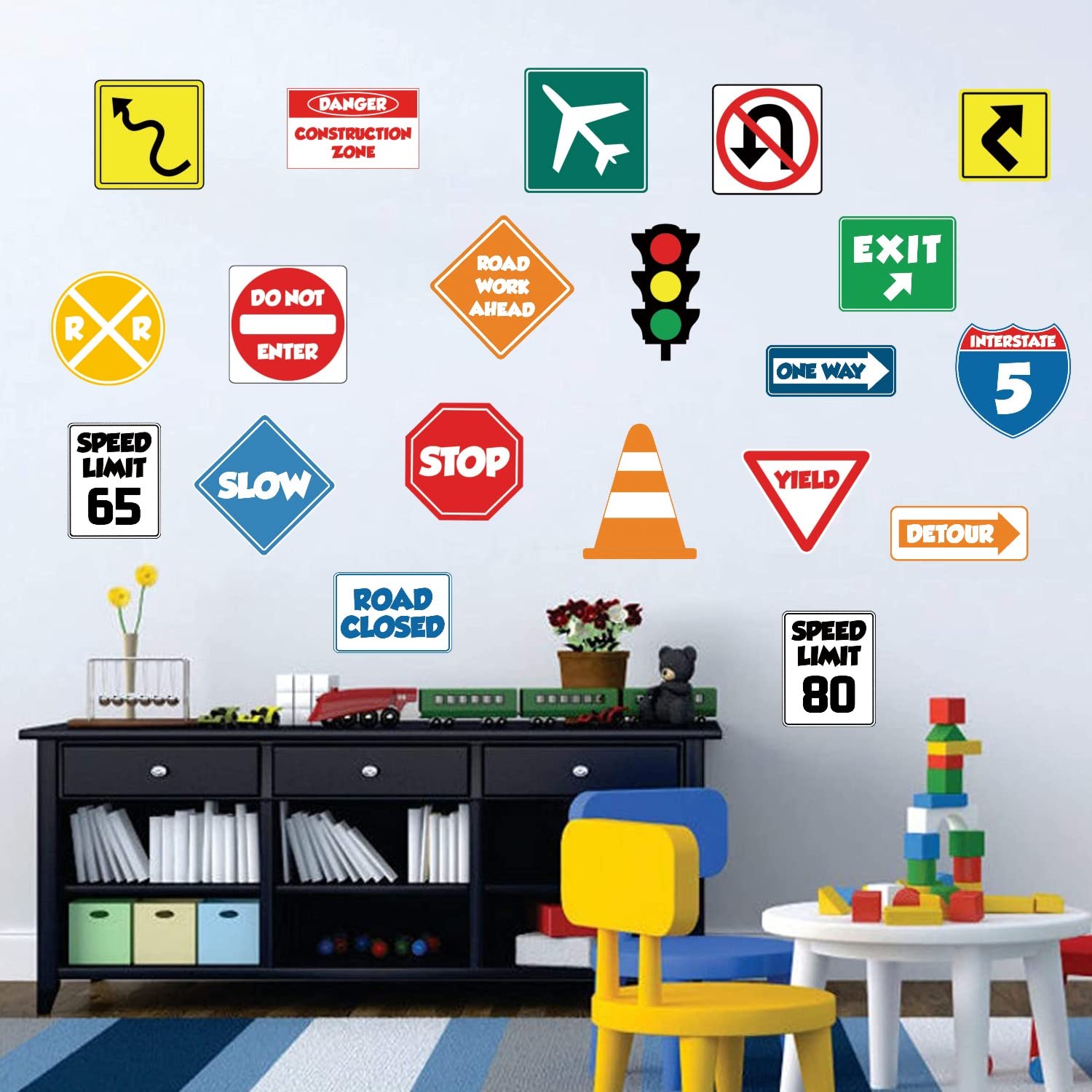IARTTOP road signs wall decal slow sign—subtle texture and vibrant colors for walls