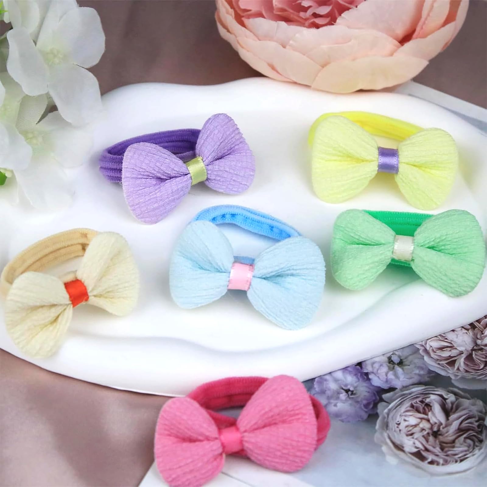 IAXSEE candy colors toddler hair ties in use with double ponytail for cute styles