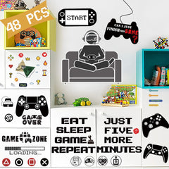 IAXSEE controller-pattern stickers provide a dynamic focal point on walls.