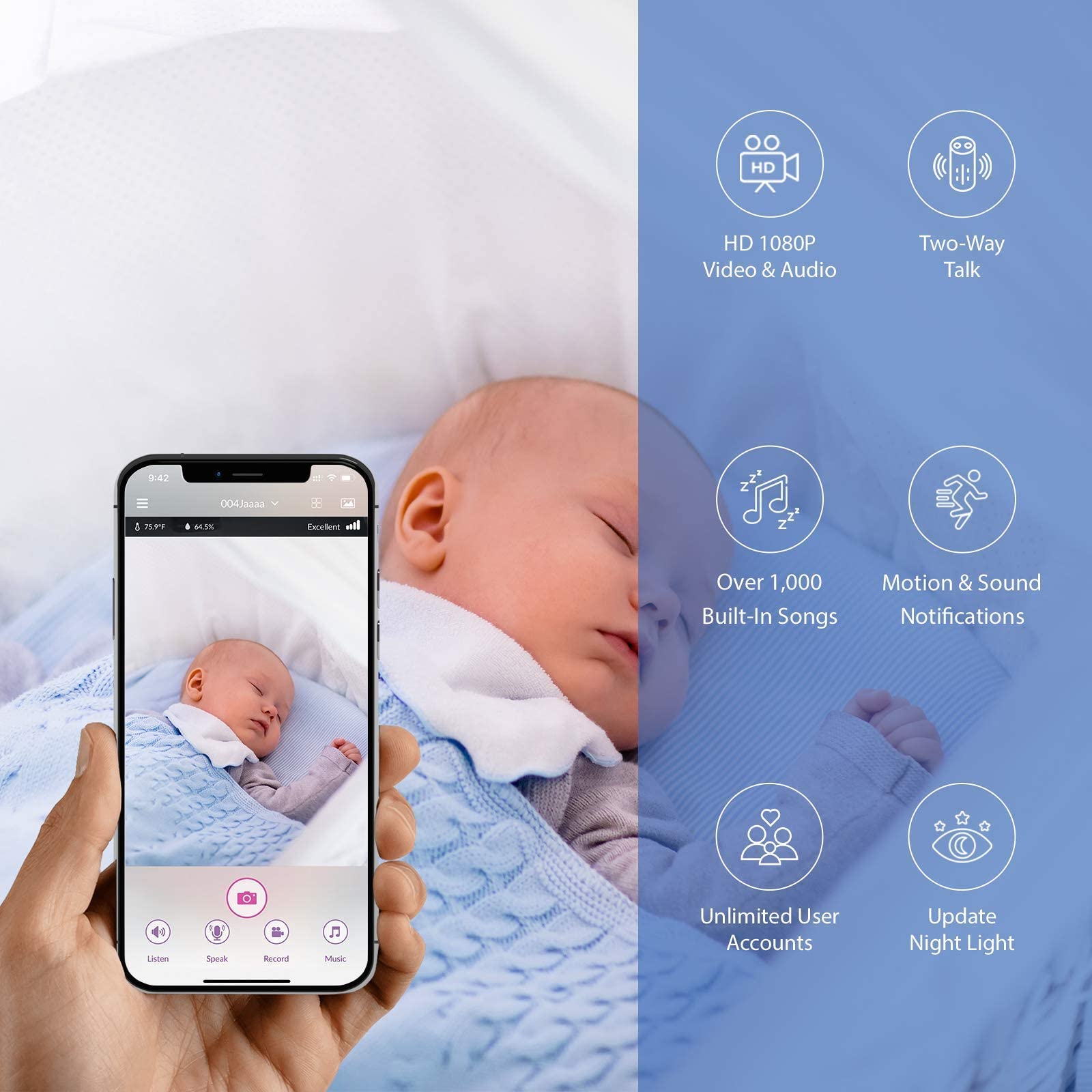 iBaby M2C built-in lullabies support soothing bedtime routines