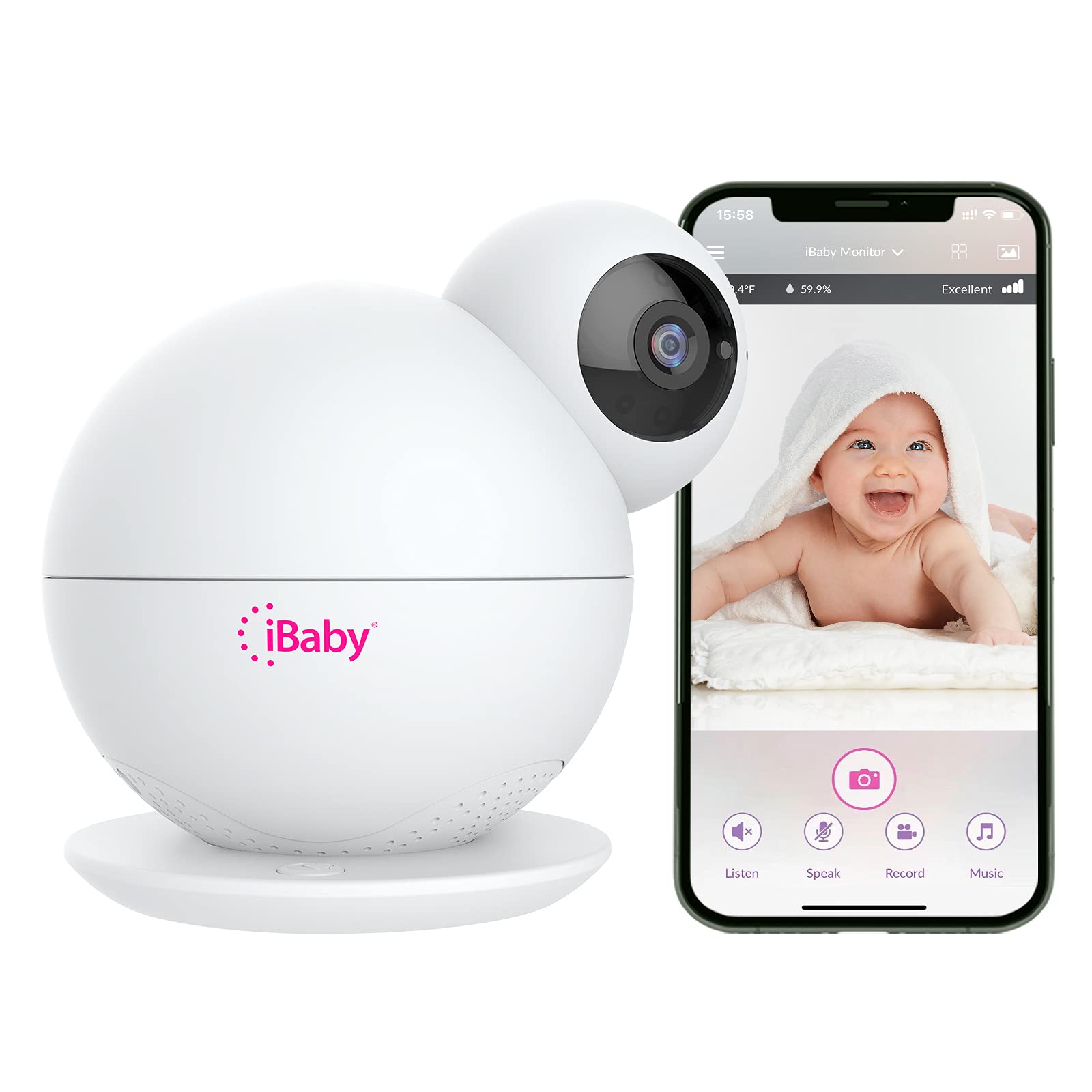 iBaby M8L camera in nursery provides wide view for quick checks.