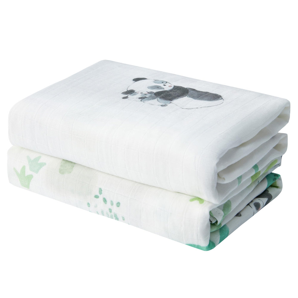 IBESTOPIA baby swaddle panda prints laid flat, showcasing breathable muslin for newborn comfort