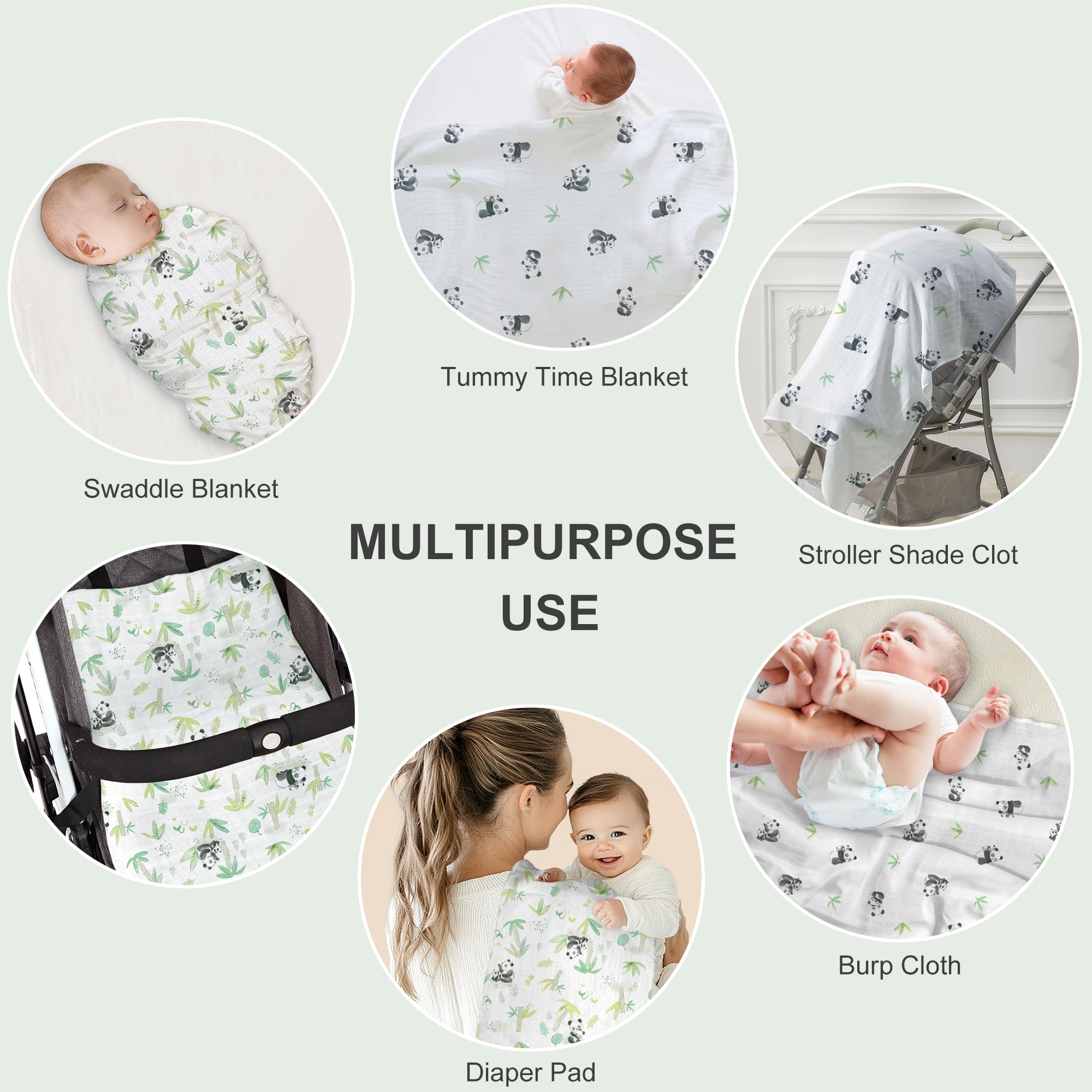 IBESTOPIA panda swaddle around a content newborn during tummy time