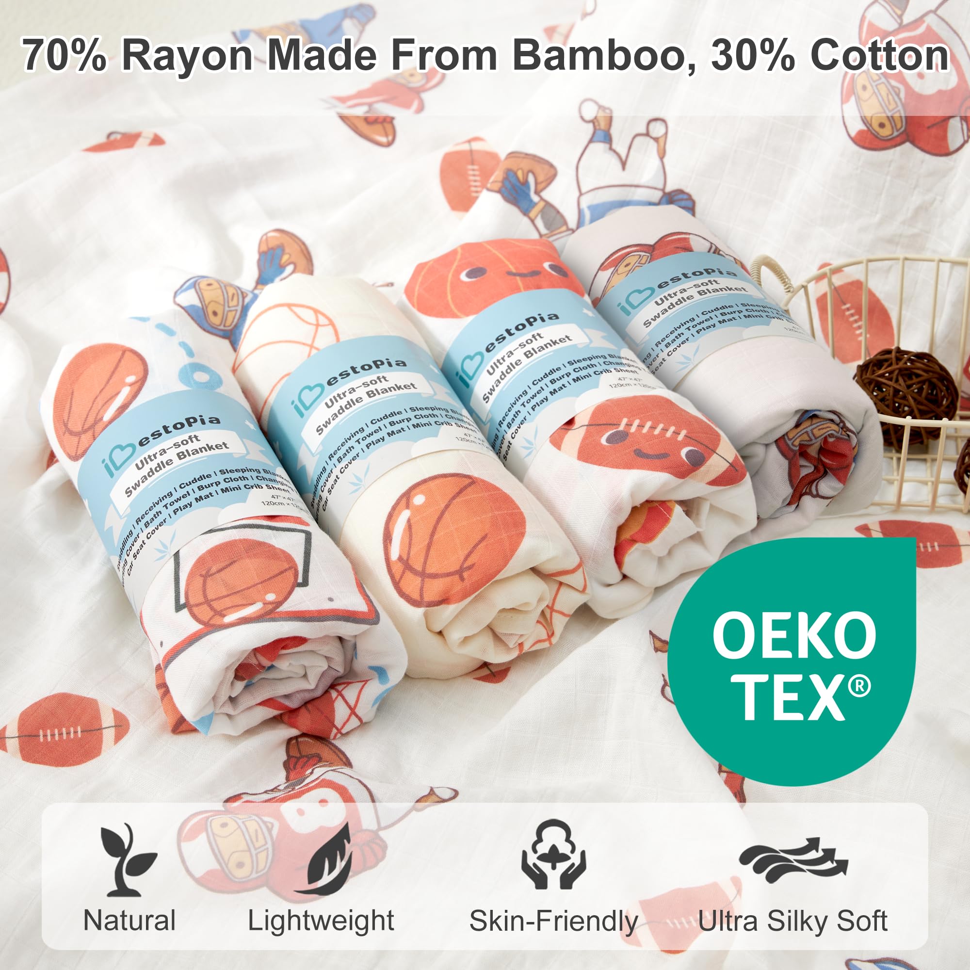 IBESTOPIA bamboo-cotton blend swaddle highlights breathable comfort for daily use.