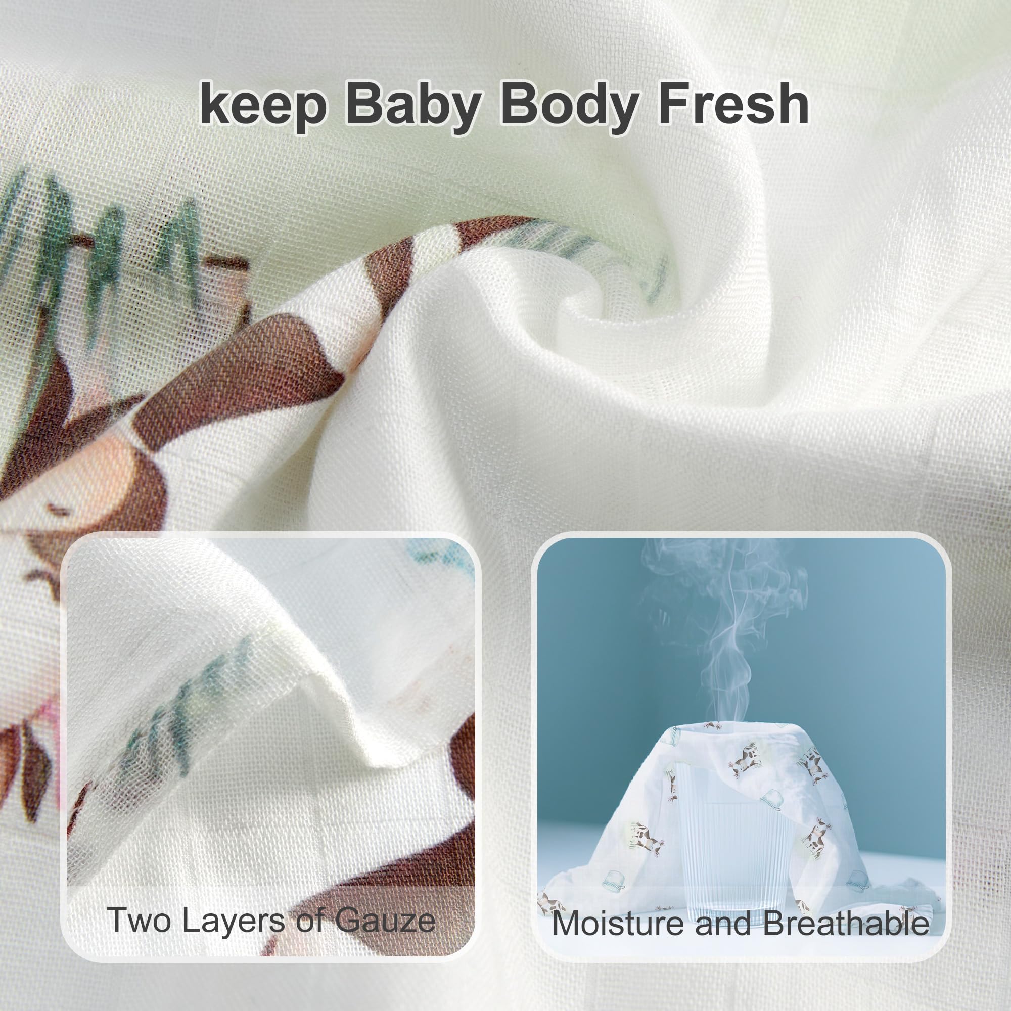 IBESTOPIA muslin swaddle closeup highlights breathable bamboo-cotton blend.