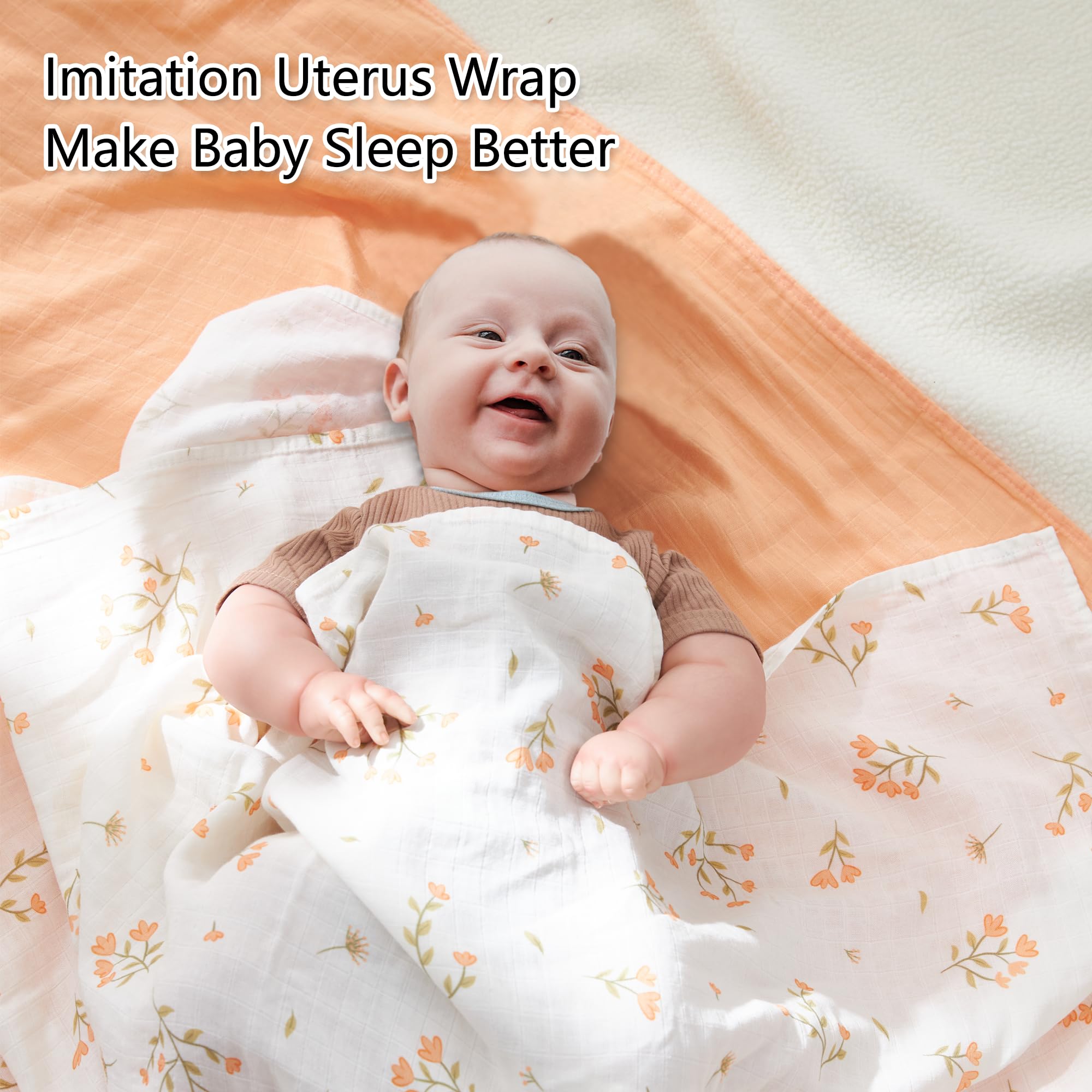 IBESTOPIA muslin swaddle peach-blossom-pattern ideal for newborn photos
