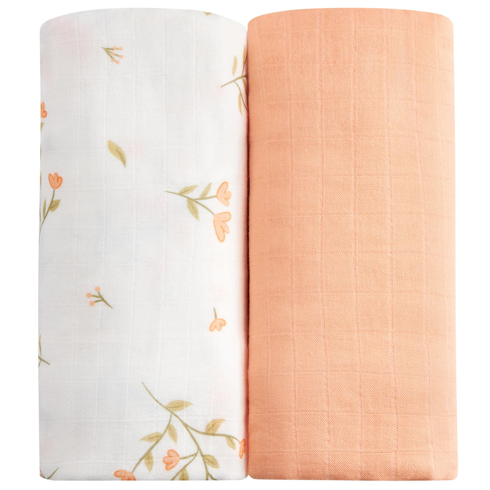 IBESTOPIA muslin swaddle peach-flowers closeup for calming nursery visuals