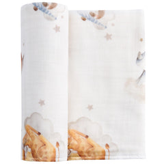 IBESTOPIA muslin swaddle Sleepy Woodland blanket for peaceful newborn cuddles.