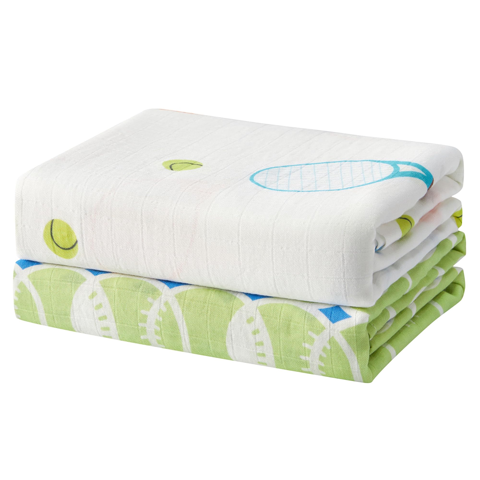 IBESTOPIA tennis swaddle fabric closeup—ultra-soft bamboo rayon blend for gentle newborn cuddles.