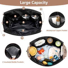 IBFUN diaper bag tote exterior pocket keeps tissues handy for one-handed quick access.